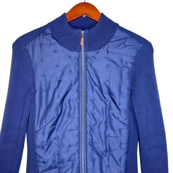 J. McLAUGHLIN Quilted Silk Ribbed Knit Zip Sweater Size Small in Midnight Blue - Picture 2 of 13